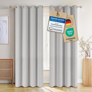 Blumtal Set Zastora za Zamračivanje - 2 kom Toplinski Izolirani Zastori za Blokiranje Svjetla s Metalnim Prstenima, 215x132 cm, Sivi, Dekoracija za Dnevni Boravak i Spavaću Sobu