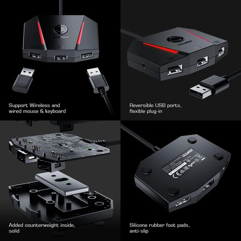 leadjoy VX2 AimBox Adapter - Egér és Billentyűzet Átalakító Nintendo Switch/PS4/PS5/Xbox Konzolokhoz - 3.5mm Audio Csatlakozóval FPS Játékok