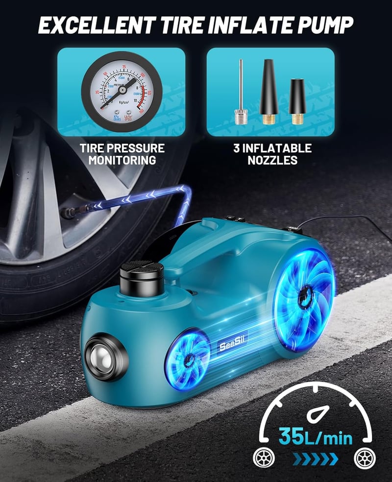Seesii Hidraulikus Autóemelő 5T 3T 2T - 3 az 1-ben Elektromos 12V Emelő Gumiabroncs Pumpával és LED Világítással Autókhoz, SUV, MPV és Furgo