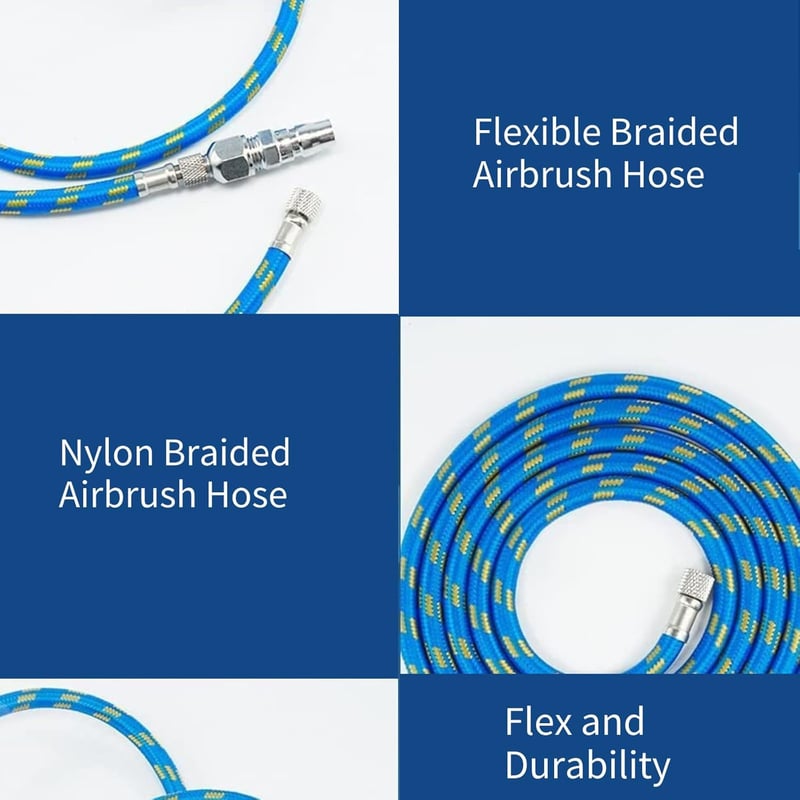 Cocoarm Nylon Légecset Tömlő Adapter Készlet - 1,83m Flexibilis Levegőcső 1/8"-1/4" Csatlakozókkal Festékszóróhoz, Kompresszorhoz - Kék-Sárg
