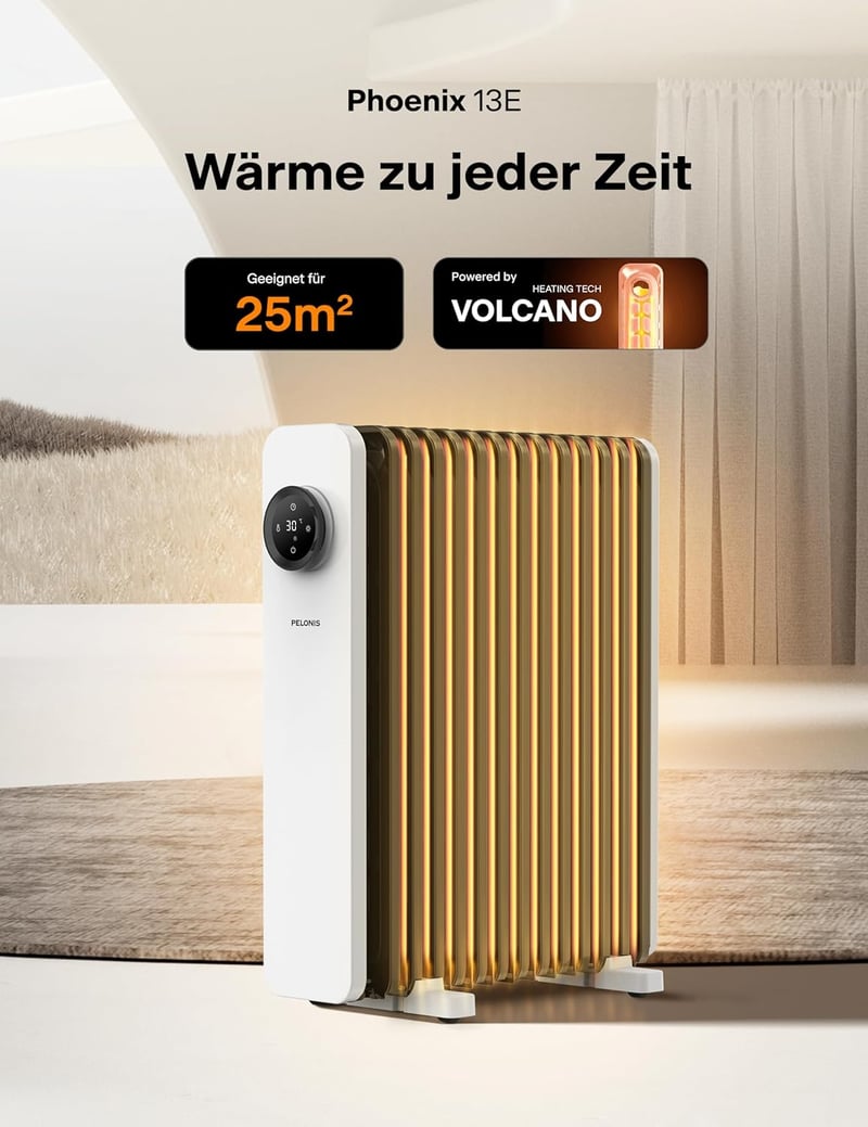 PELONIS 13 Bordás Olajradiátor 2500W Távirányítóval - Mobil Elektromos Fűtőtest Termosztáttal, 24 Órás Időzítővel, 3 Fokozattal, Túlmelegedé