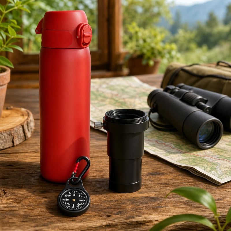 Set Aventură Explorator: lupă + mini busolă + bidon 500 ml