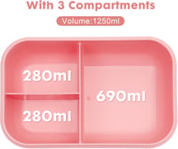 Sinnsally Rózsaszín Bento Doboz 1250ml - Hordozható Ebédtároló Evőeszközzel 4
