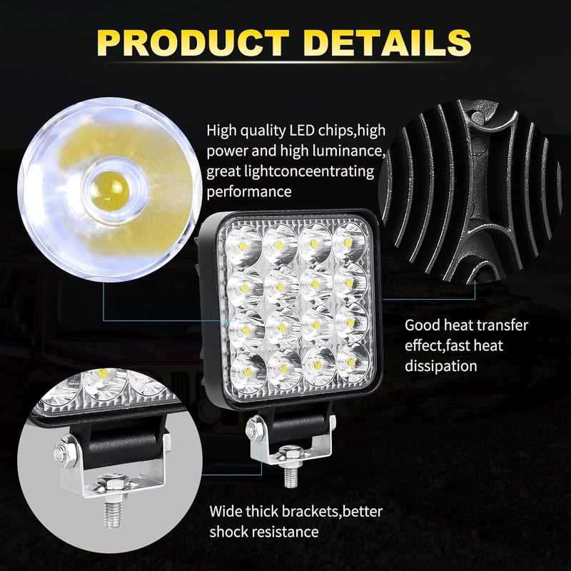 RIGIDON 10 db-os 48W LED Munkalámpa Szett - 3,3" Mini Spotlámpák Terepjáróhoz, SUV, ATV, Traktor, 4x4 Járművekhez, 6000K Fehér Fény, Vízálló