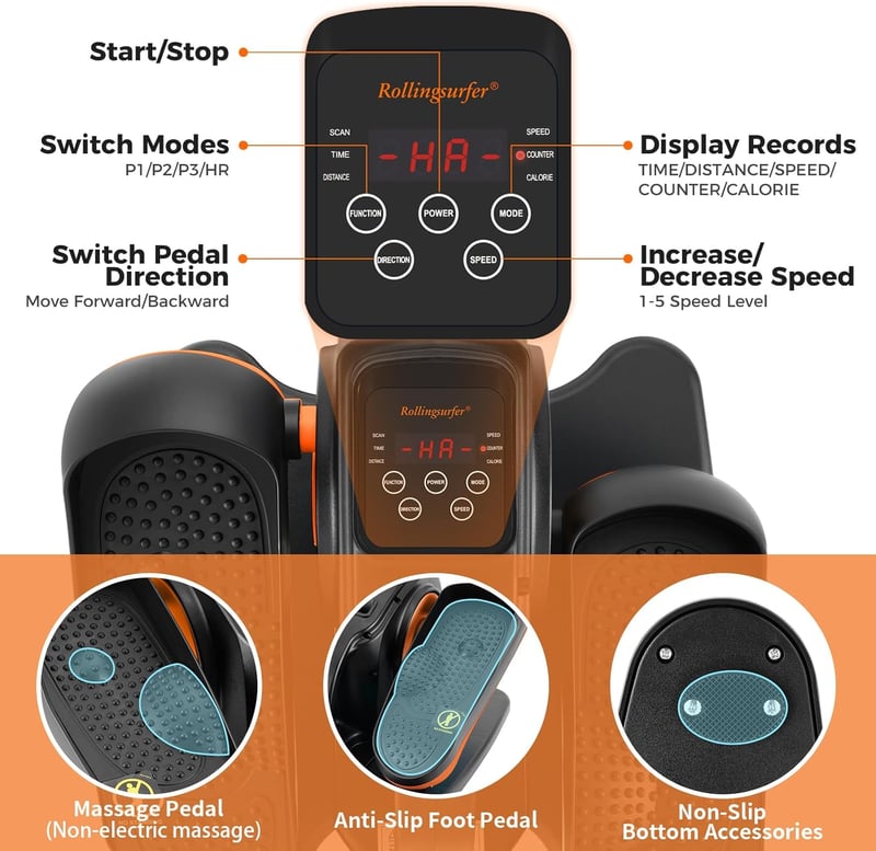 Rollingsurfer Elektromos Elliptikus Tréner Lábmasszázzsal - Kompakt Asztali Ellipszis Gép Időseknek, Hordozható Edzőgép Otthoni és Irodai Ha