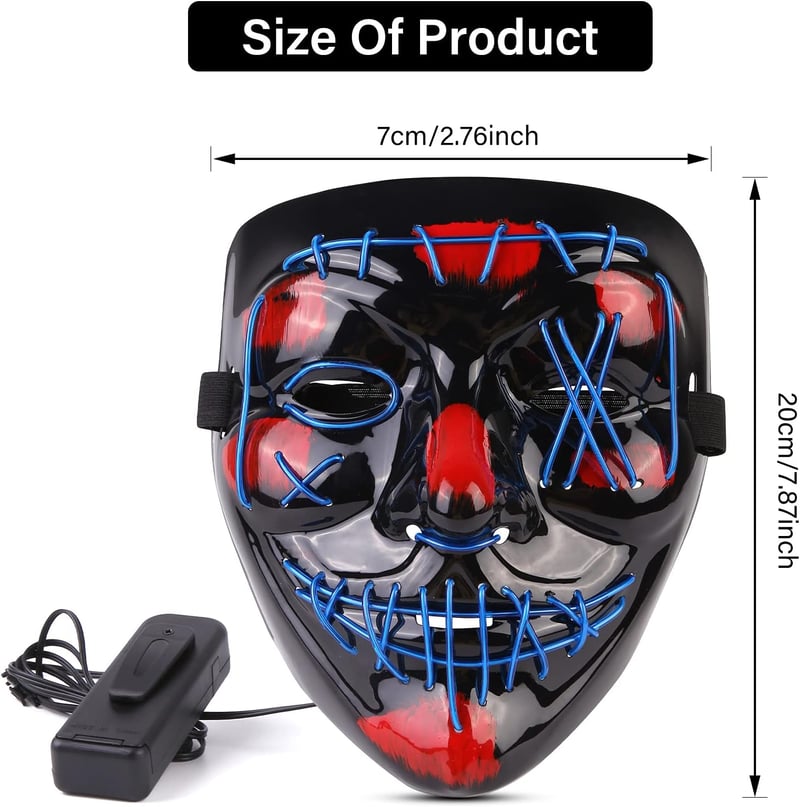 LED-es Halloween Purge maszk, 3 világítási móddal