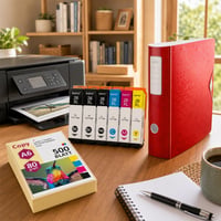 Home Office set za ispis: 5x XL tinti + 500 listova A6 papira + A4 registrator 1