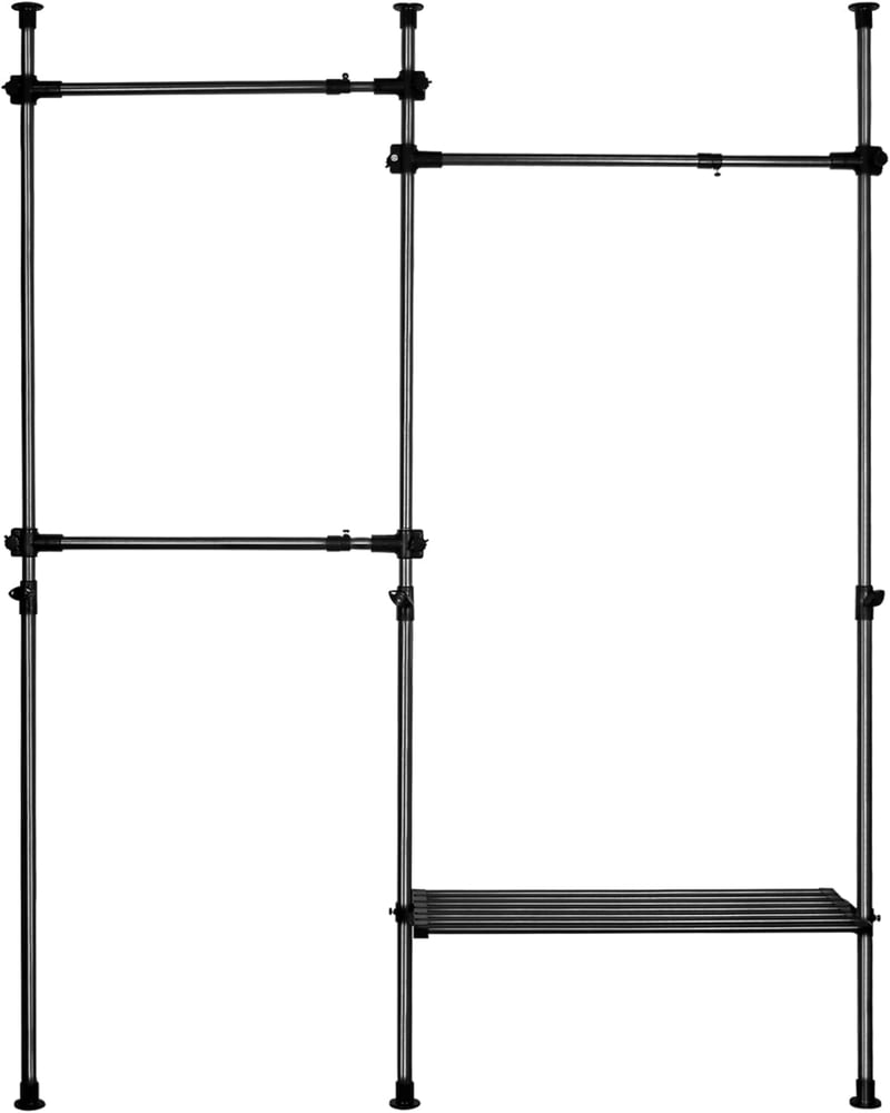 QWORK Teleszkópos Ruhaállvány - Állítható Acél Ruhaszárító, 50 kg Teherbírás, Hálószobába, Öltözőbe, Fekete, 230x315 cm