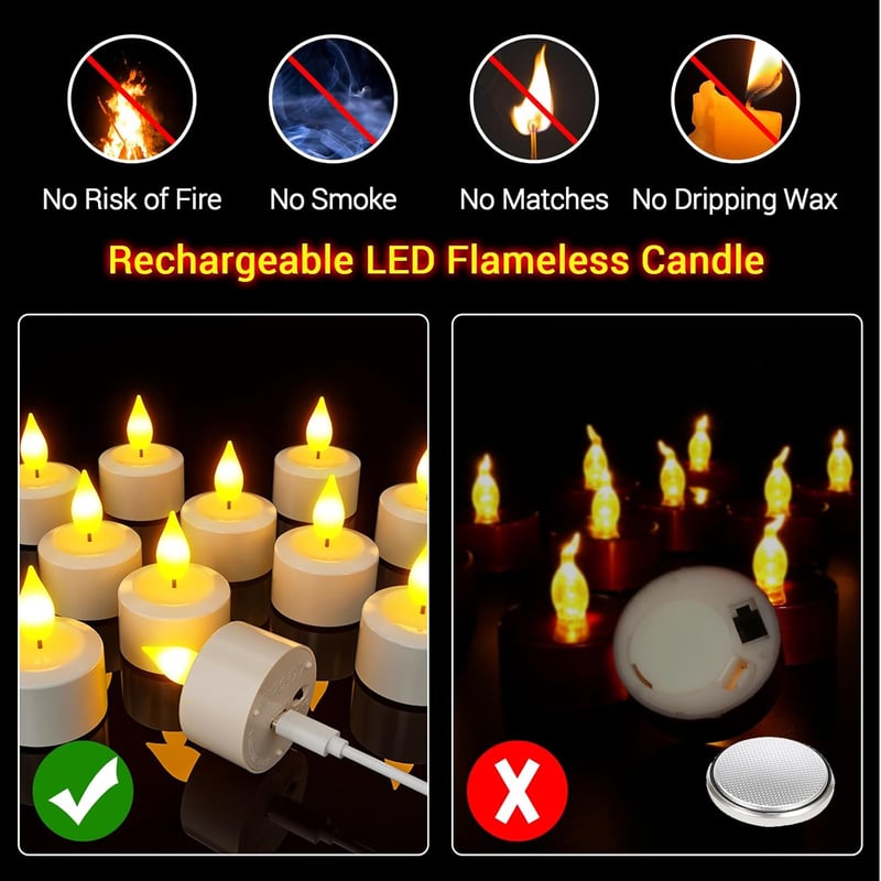PChero 12 db-os LED teamécses szett, újratölthető, időzítővel, távirányítóval - Halloween, Szilveszter, Karácsony