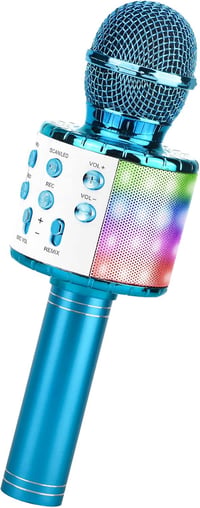 ShinePick Kék Bluetooth Karaoke Mikrofon LED Fénnyel, Hangszóróval - Android/iOS Kompatibilis 1