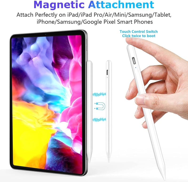 Samsung, Huawei és más Android tabletekhez kompatibilis fehér érintőceruza, tenyérfelismerés-gátlóval