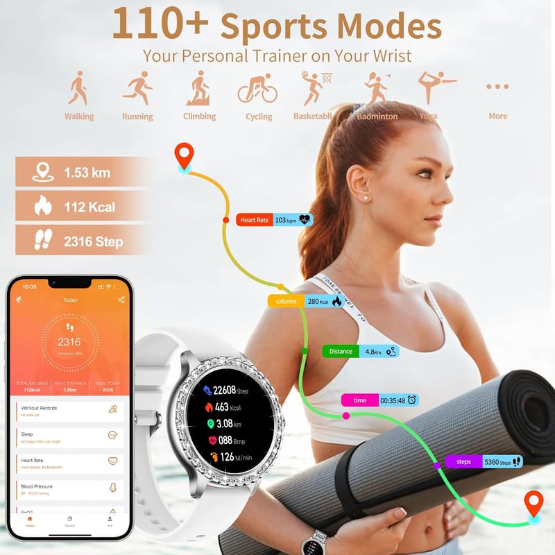 fitonyo Női Okosóra Gyémánt Díszítéssel - 1,32" Kijelző, Hívás Funkcióval, 110 Sportmód, 3 Cserélhető Szíj, Android és iOS Kompatibilis

AI: