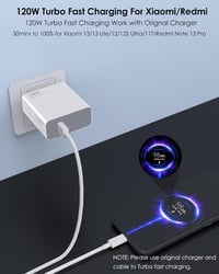 Ruilezyo 120W USB C Gyorstöltő Xiaomi 15/14/13/12 Sorozathoz - Redmi Note 14/13/12 Pro+ és Poco Készülékekhez - 90W/67W Turbo HyperCharge 1M 6