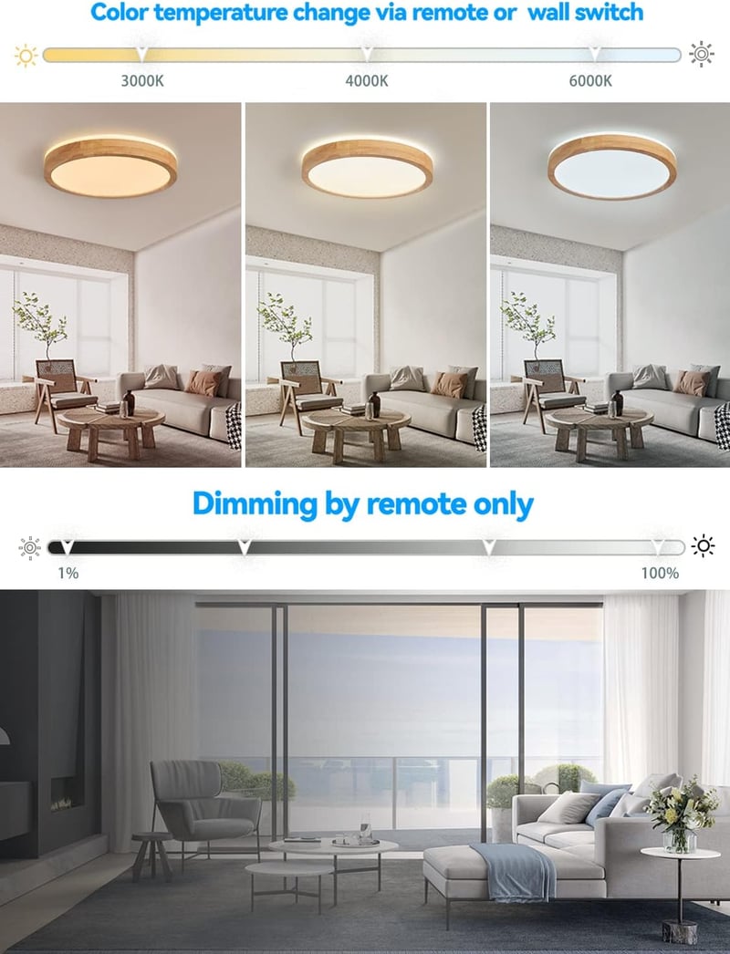 Baerolc Fa LED Mennyezeti Lámpa 40cm - Távirányítós, Fényerőszabályozható, 32W, 3000K-6000K, Kerek Világítás Hálószobába, Irodába, Konyhába