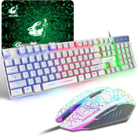 ZIYOU LANG Gamer Billentyűzet és Egér Szett - Fehér, RGB LED Háttérvilágítás, 2400 DPI, Vízálló, 6 Gombos Egér, Egérpad, USB, PS4/Xbox Kompa 1