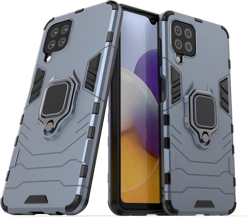 Samsung Galaxy M32 kék tok gyűrűtartóval, üvegfóliákkal és autós tartóval