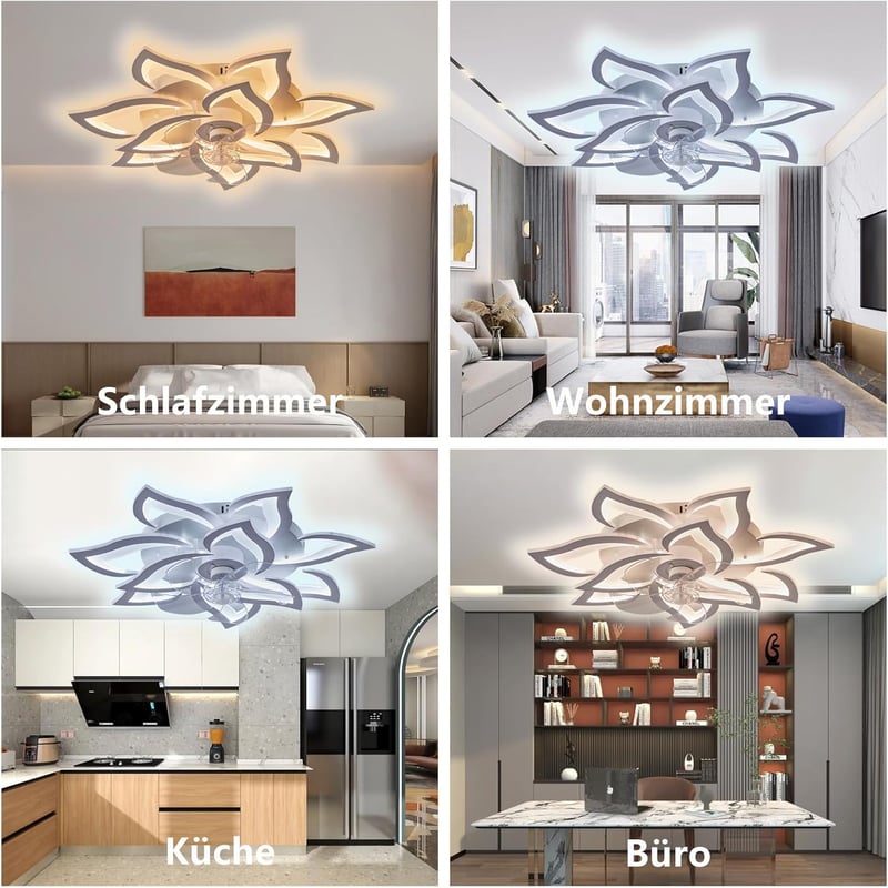 MiiR Virág Alakú Mennyezeti Ventilátor Lámpával - 100W Csendes LED Lámpa 12000LM, 6 Sebességű, Szabályozható Fényerő, Távirányítóval, Nappal