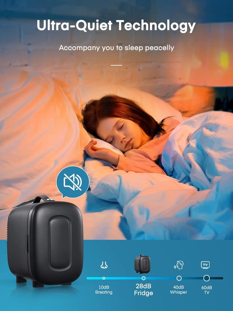 FOHERE Mini Hűtő 5L - Hordozható Hűtőszekrény 6 Dobozos Kapacitással, 12V/220V/USB Tápellátás, Csendes Működés Kozmetikumokhoz, Italokhoz, O