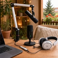 Podcast set za početnike: USB mikrofon + 360° stalak + slušalice + USB-C DAC adapter 1