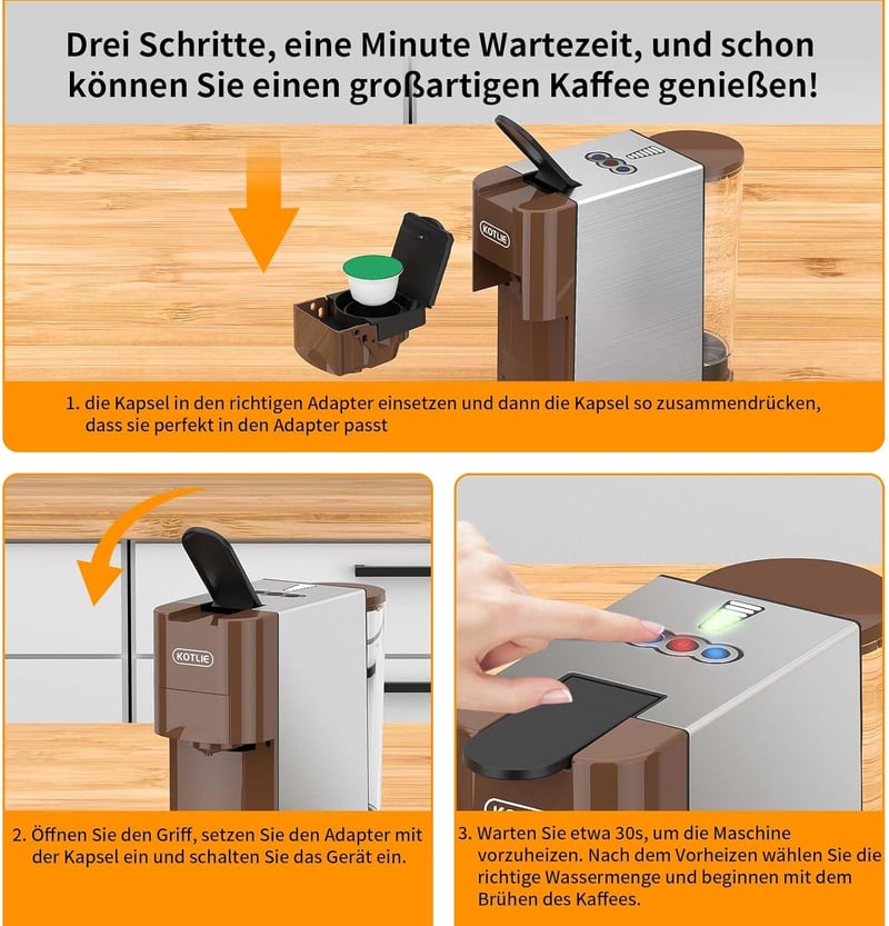 KOTLIE AC-513HF 5 az 1-ben Multifunkciós Kávéfőző - Kompatibilis A Modo Mio/NES/DG/Őrölt Kávé/ESE Kapszulákkal, 800ml Víztartály, Barna