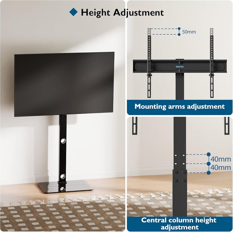 BONTEC TV Állvány 30-70 Colos Képernyőkhöz - Állítható Magasságú Padlóállvány LCD/LED/OLED/Plazma Televíziókhoz - VESA 600x400mm Kompatibili - black