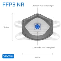 VEVOX FFP3 Légzésvédő Maszk Szeleppel - 10 Darabos Csomag - Pormaszk Finompor Ellen - Állítható Orrkampó - Munkavédelmi Respirátor 5
