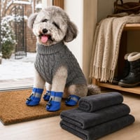 Téli tappancsőr csomag: szürke kutyapulóver + 4 db vízálló kutyacipő + 3 db mikroszálas törölköző 1