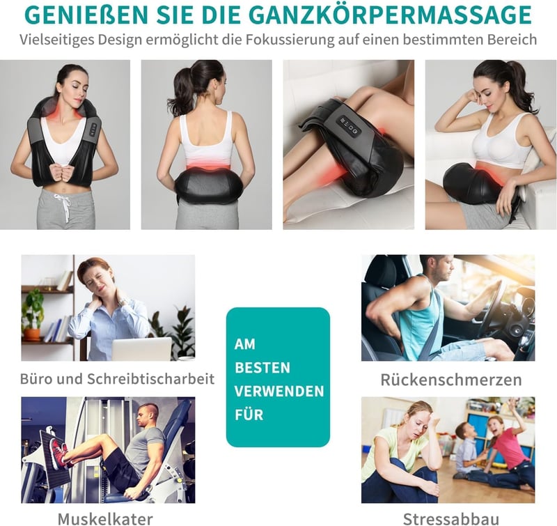 Nekteck 3D Nyak- és Hátmasszírozó Melegítő Funkcióval - Shiatsu Masszázs Otthonra, Irodába és Autóba