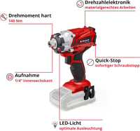 Einhell TE-CI 18/1 Li-Solo Power X-Change Akkumulátoros Ütvecsavarozó, 18V, 140 Nm Nyomaték, 2300 ford/perc, Akku és Töltő Nélkül 3