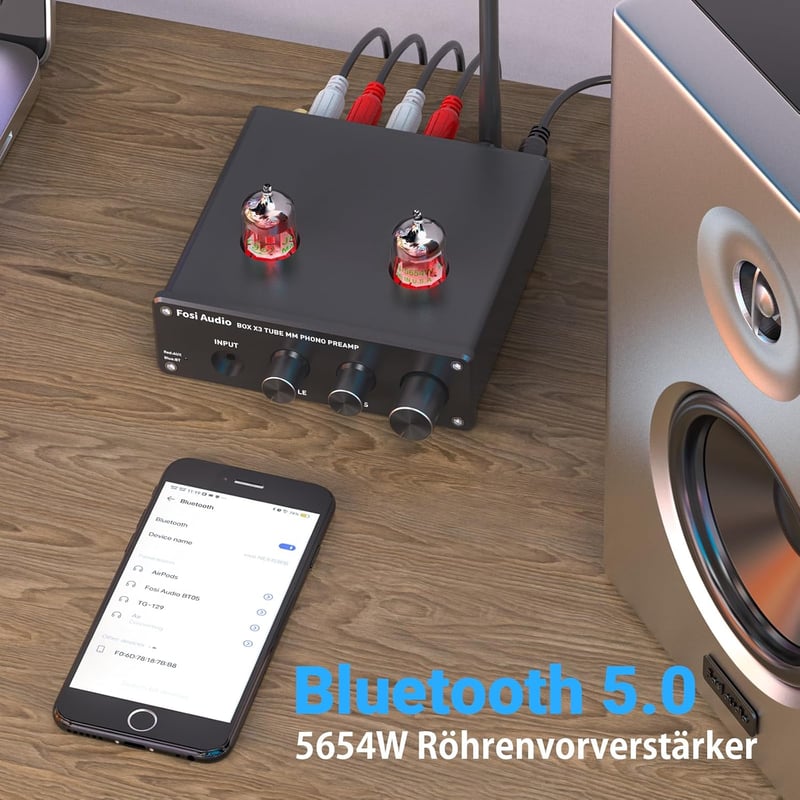 Fosi Audio Box X3 csöves MM lemezjátszó előerősítő Bluetooth 5.0 Hi-Fi rendszerekhez