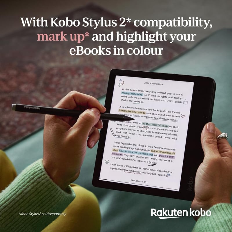 Kobo Libra Colour Fehér E-könyv Olvasó 7" Kijelzővel, 32GB Tárhely, Vízálló, Ergonomikus Kialakítás, Színes Képernyő