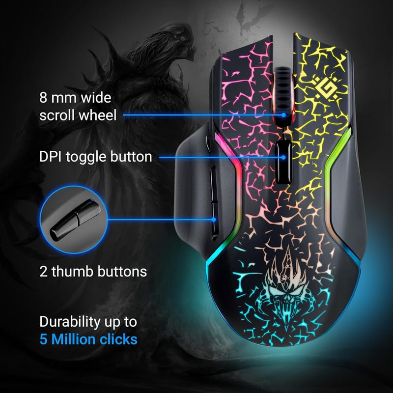 Defender Oneshot vezeték nélküli RGB gamer egér, 3200 DPI, 240 órás akkumulátor, fekete