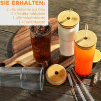 Vitever 2db-os Bubble Tea pohár szett 600ml, csíkos üveg fedéllel 4
