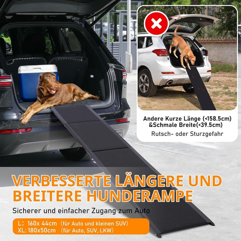 FASNATI Összecsukható Alumínium Kutyarámpa 180x50 cm - 70 kg Teherbírású Csúszásgátló Fellépő Nagyméretű Kutyáknak, Autóba, SUV-ba