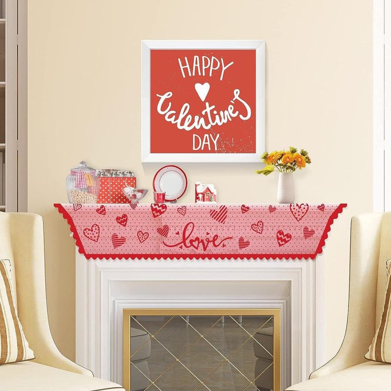 Piros csipkés kandallófutó Valentin-napra (50x230 cm) - Újracsomagolt