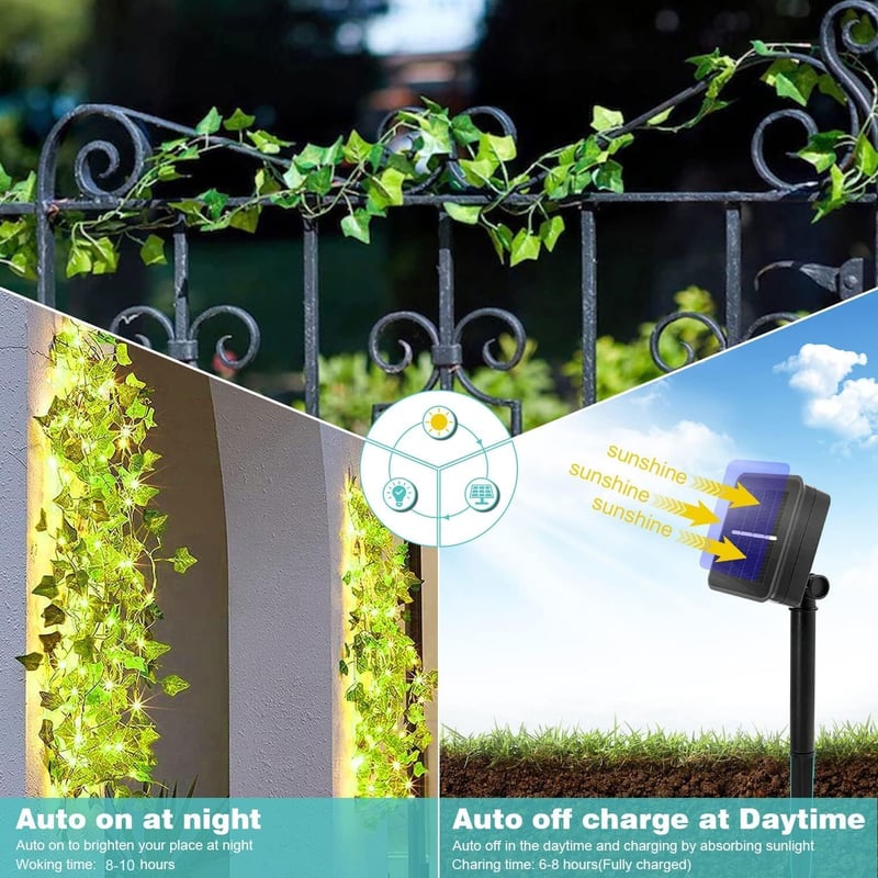 HUIYOU Napelemes LED Borostyán Fényfüzér - 6m, 60 LED, 8 Világítási Mód, IP65 Vízálló, Kül- és Beltéri Dekoráció Esküvőre, Kertre, Erkélyre