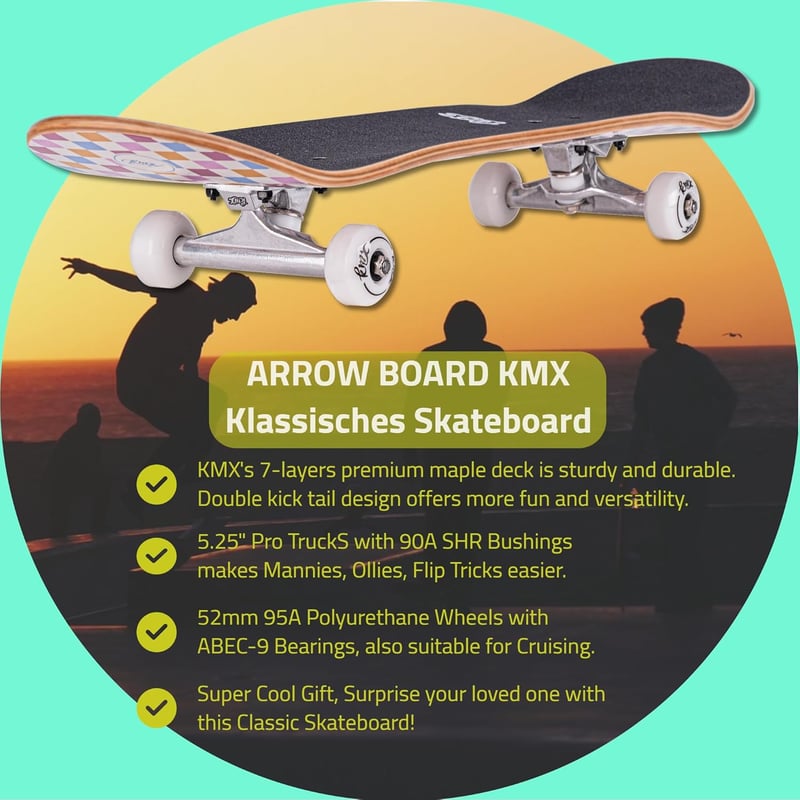 ARROW BOARD 31" Klasszikus Gördeszka - Rózsaszín Vintage Deszkás Kezdőknek, 52mm Kerék, 100kg Teherbírás, Juharfa, Gyerekeknek és Tiniknek