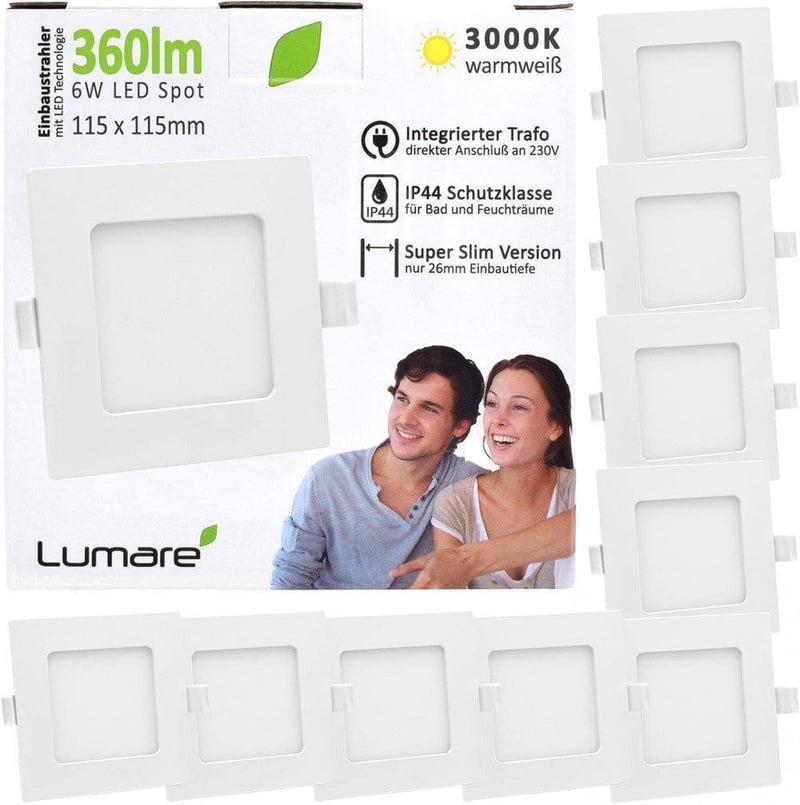 Négyszögletes LED spot 6W, meleg fehér, IP44, extra lapos, újracsomagolt