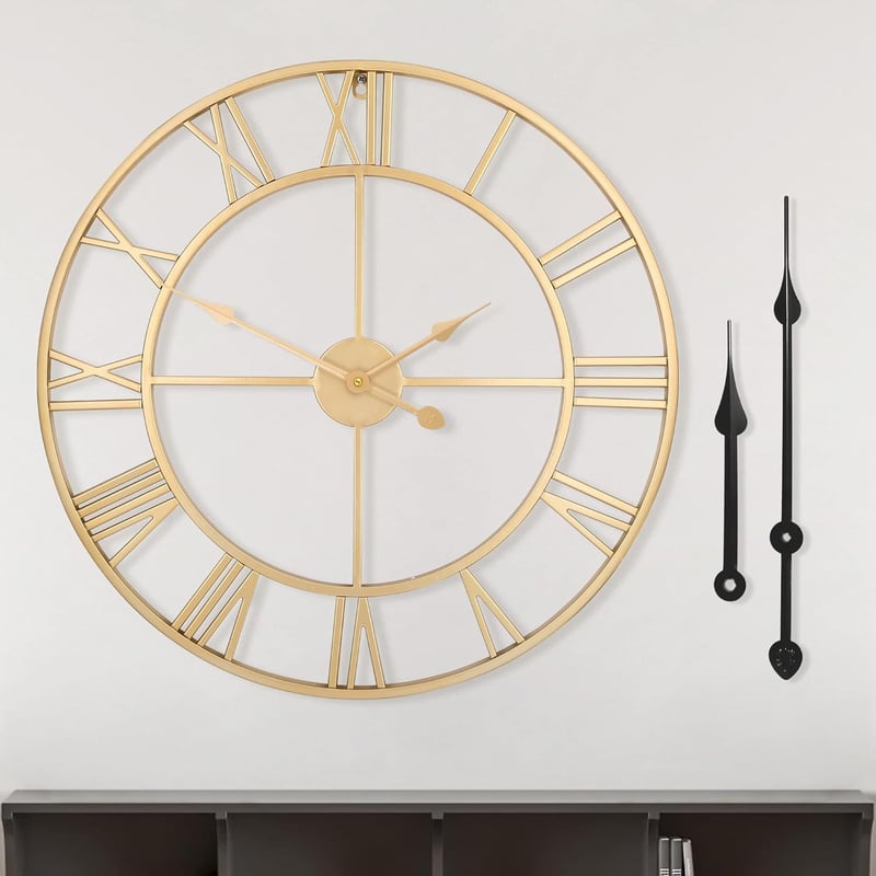 HAITANG Vintage Fém Falióra - 60 cm, Fekete, Római Számokkal, Csendes Működés, Nappali, Hálószoba, Konyha Dekoráció