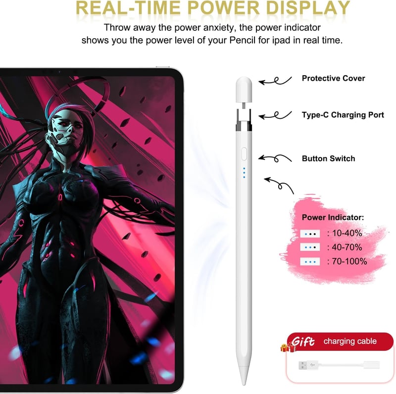 Apple Pencil 1. generációs, USB-C töltésű iPad ceruza gyorstöltéssel és dőlésérzékeléssel
