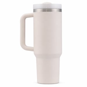 Pahar termos Stanley Quencher H2.0 Flowstate cu pai, 1,2 L, crem, oțel inoxidabil — utilizat