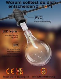 ZOTOYI LED Fényfüzér 9m IP65 Vízálló 11 Törhetetlen Műanyag Izzóval, Beltéri-Kültéri Használatra, Meleg Fehér Fény, Vintage Stílus, Szabályo 5