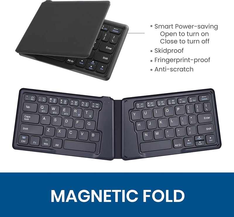 Perixx PERIBOARD-805 Ergo Összehajtható Bluetooth Billentyűzet - Ergonomikus V-alakú Kialakítás - iOS, Android, Windows Kompatibilis - Ultra