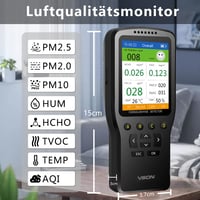Hordozható Levegőminőség Mérő - Formaldehid, PM2.5, Hőmérséklet és Páratartalom Kijelző (Fekete) 2