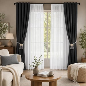Set Perdele Fényvarázs: 2x voile alb + 2x draperie neagră + 4x magneți + 1x husă pernă in
