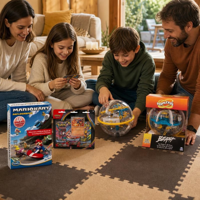 Paket za večer igara: MarioKart + Pokémon karte + 3D labirint + 12 puzzle podloga