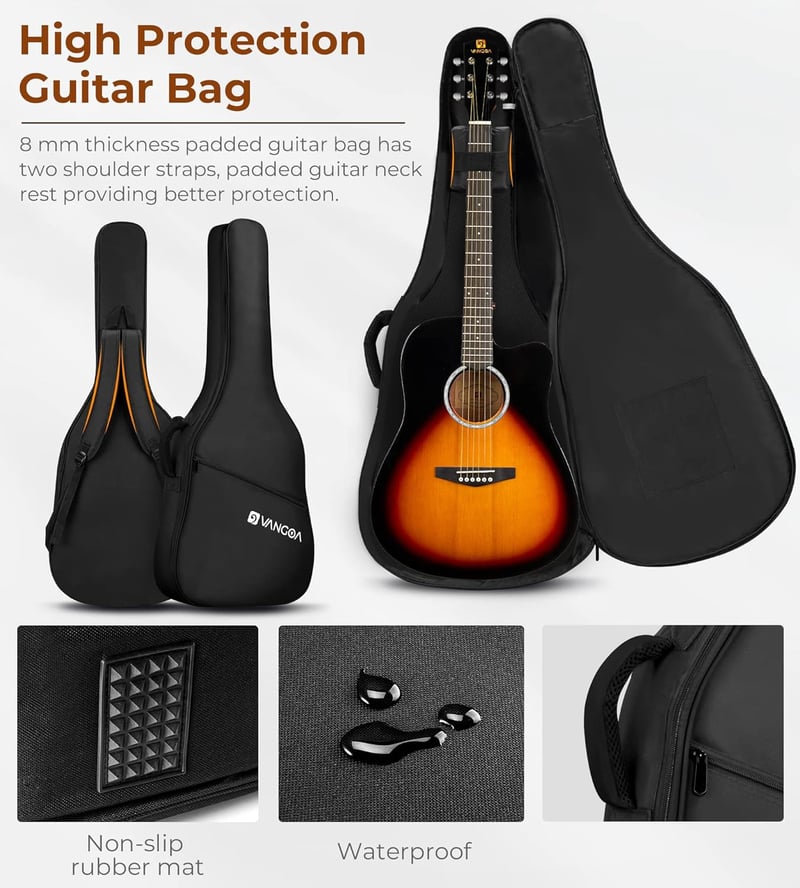 Vangoa 41" Fekete Akusztikus Gitár Szett Kezdőknek, Teljes Méretű Cutaway Western Gitár