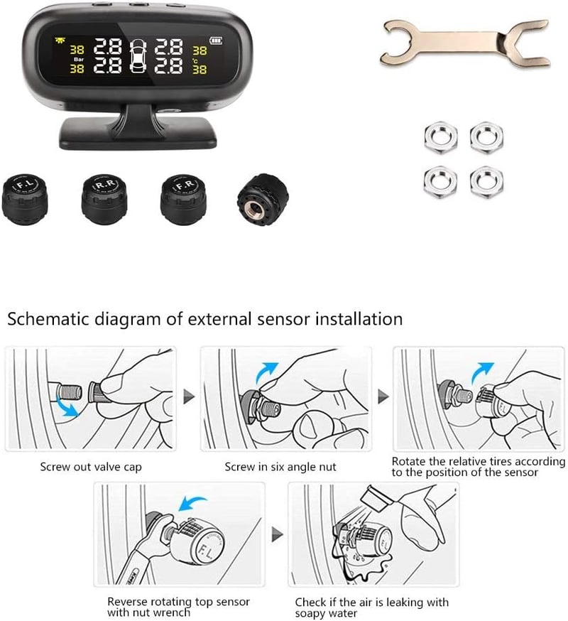 Jansite TPMS autó gumiabroncs nyomásmérő szolár panel USB 4 szenzor