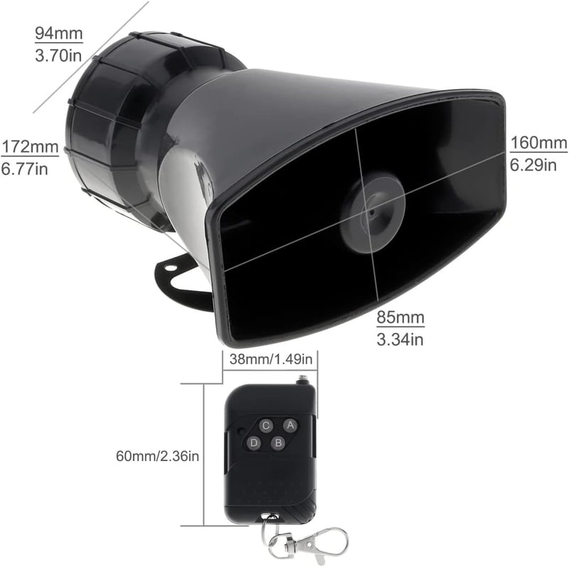 Autós sziréna 7 hanggal, távirányítóval - 12V 100W
