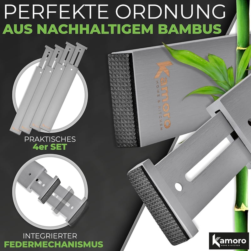 Kamoro bambusz fiók osztó rugós rögzítéssel 30,5-43,5 cm szürke 4 db